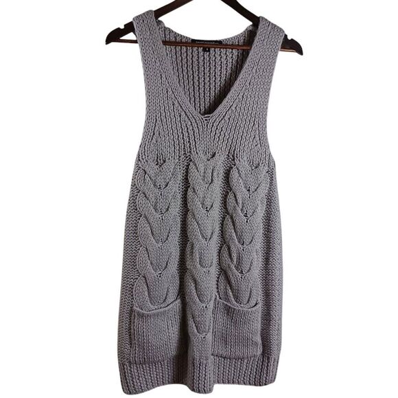 American Retro Women’s Sz 0 Gray Cable Knit Nordic Sweater Dress Wool Blend Mini - Picture 2 of 8